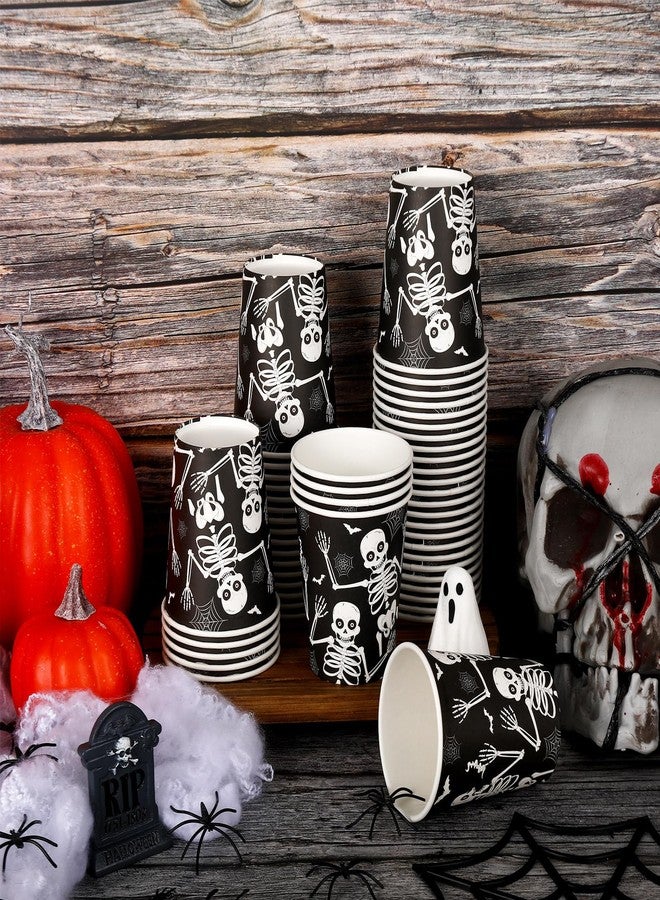 JarThenaAMCS مجموعة جارثينا إيه إم سي إس، ٥٠ قطعة من أكواب ورقية للاستخدام مرة واحدة للهالوين، سعة ٩ أونصات، بتصميم هيكل عظمي، مثالية لحفلات الهالوين، والقهوة، والعصائر، والمشروبات الساخنة والباردة، ولوازم حفلات الهالوين. - Image 3